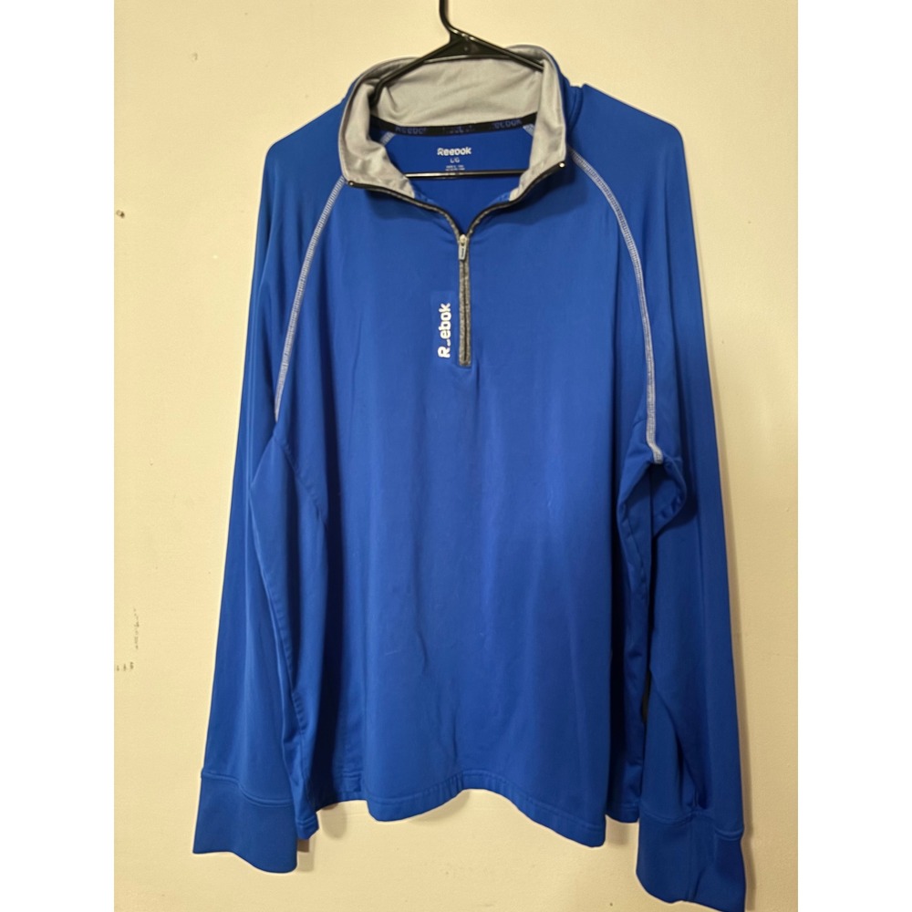 Reebok Mens large‎ Royal Blue Quarter Zip Pullover Long Sleeve Athletic Shirt
